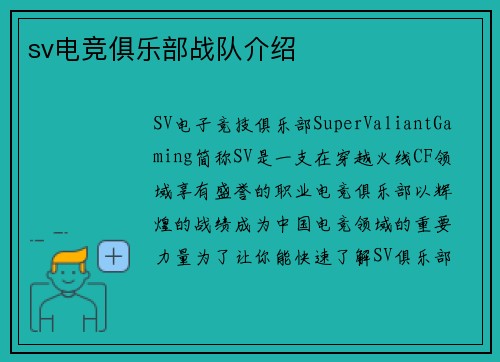 sv电竞俱乐部战队介绍